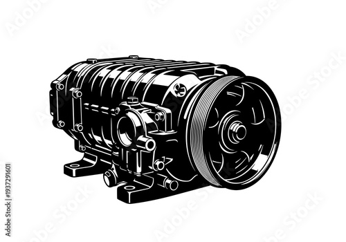 Supercharger Vector Silhouette, Roots Blower Car Engine Illustration