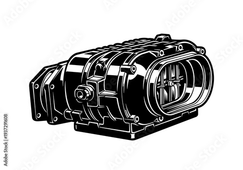 Supercharger Vector Silhouette, Car Engine Blower Auto Part Illustration