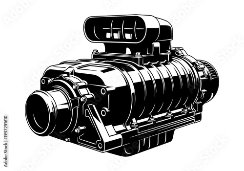 Supercharger Vector, Automotive Engine Part Silhouette Illustration