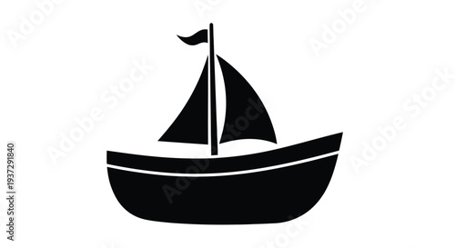Simple black silhouette of a sailboat on a white background