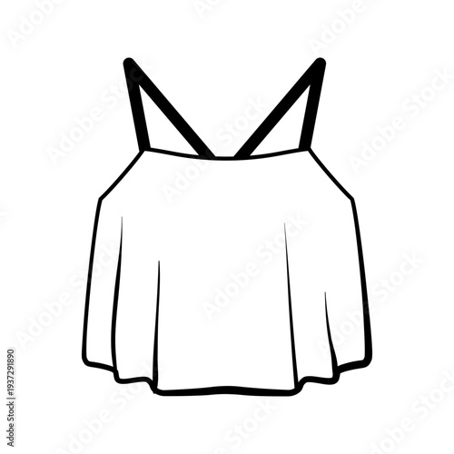 Outline vector illustration of a women crop top with thin shoulder straps and loose blouse shape. Flat fashion clothing design isolated on white background.