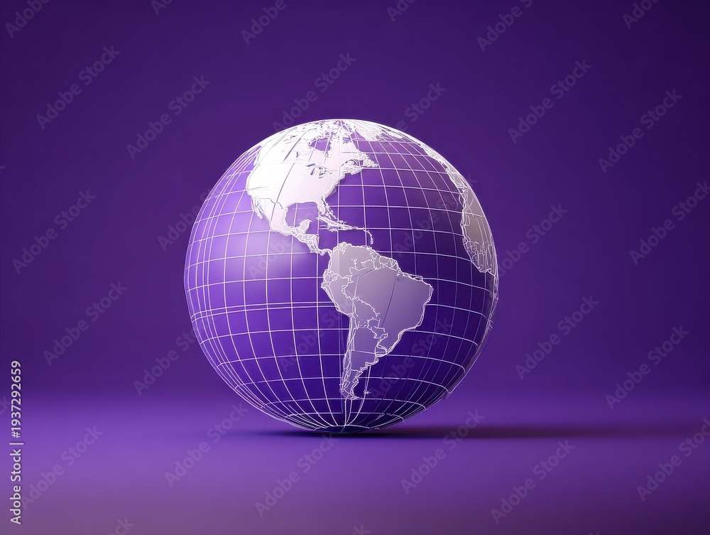 Naklejka premium white globe with latitude longitude lines isolated on a purple background