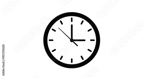 Simple black and white illustration of a circular analog clock face