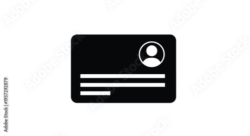 Simple black icon depicting a user profile on a card shape