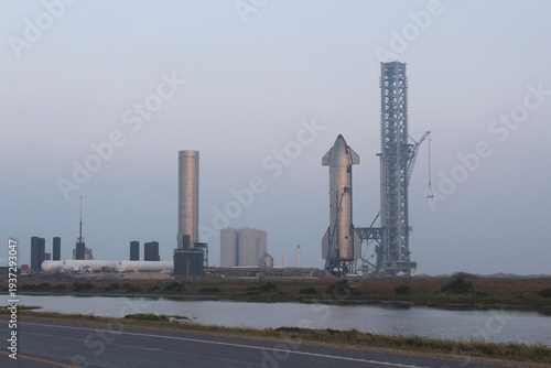 Starship and Super Heavy Rocket at Boca Chica Starbase, South Texas 
