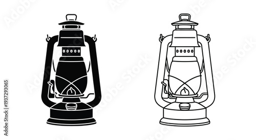 Black and white illustrations of two antique kerosene lanterns