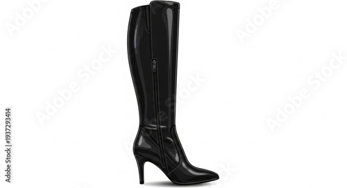 Black Leather High Heeled Boots.