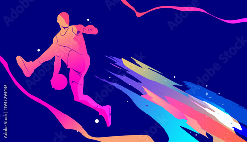 Colorful basketball player silhouette dunking ball, national sports day poster design with modern abstract background.