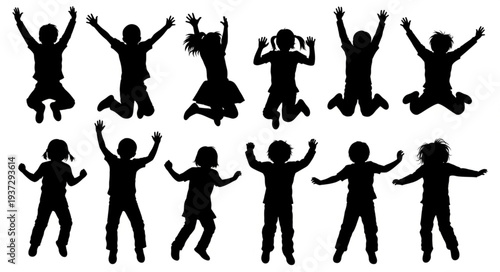 Silhouettes of People Jumping Freely.