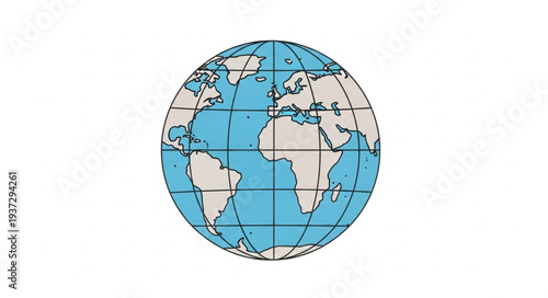 Illustration of a Globe Showing Continents and Oceans.
