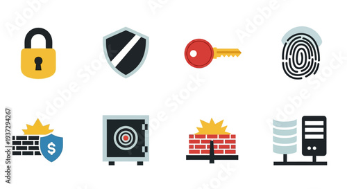 Security Icons Representing Protection and Safety.