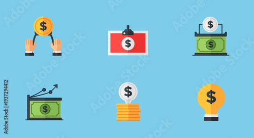 Dollar Sign Icons Representing Financial Concepts.