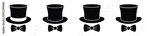 Top Hat and Bow Tie Silhouette Vector Set – Funny Gentleman Costume Icons for April Fools Day, Fancy Dress Pranks, Party Decorations, and Elegant Humor Designs