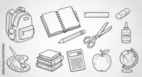Collection of School Supplies and Educational Items.