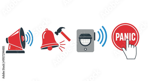 Panic Button Alarm System Security Icons.