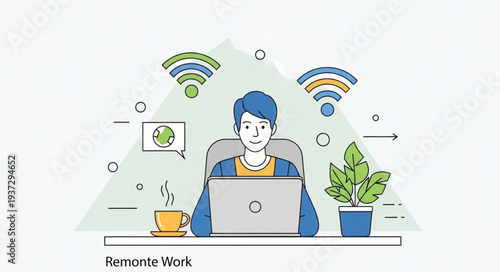 Woman Working Remotely Using Laptop at Desk.