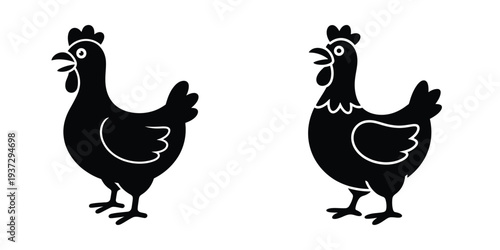 Funny Chicken Silhouette Vector Set – April Fools Rooster Icons, Farm Animal Humor Art, Comical Hen Clipart for Pranks, Jokes, and Farmyard Celebration Designs
