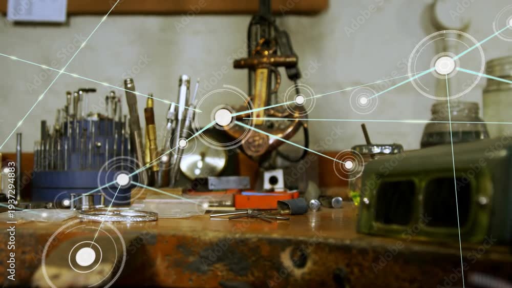 Translucent node appearing, animated nodes moving and linking across ...