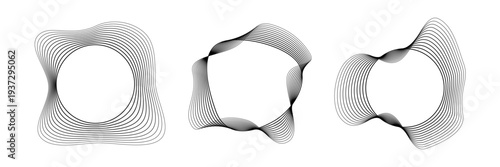 Foto Set of round curved sound waves with dynamic wavy stripes