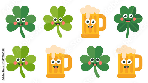Cheerful st. Patrick's day illustration with clovers and beer.
