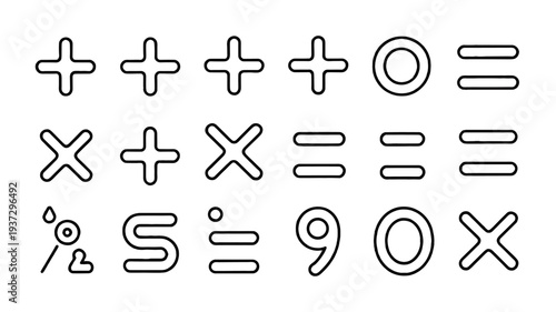 Mathematical symbols and equation elements on a dark background. 