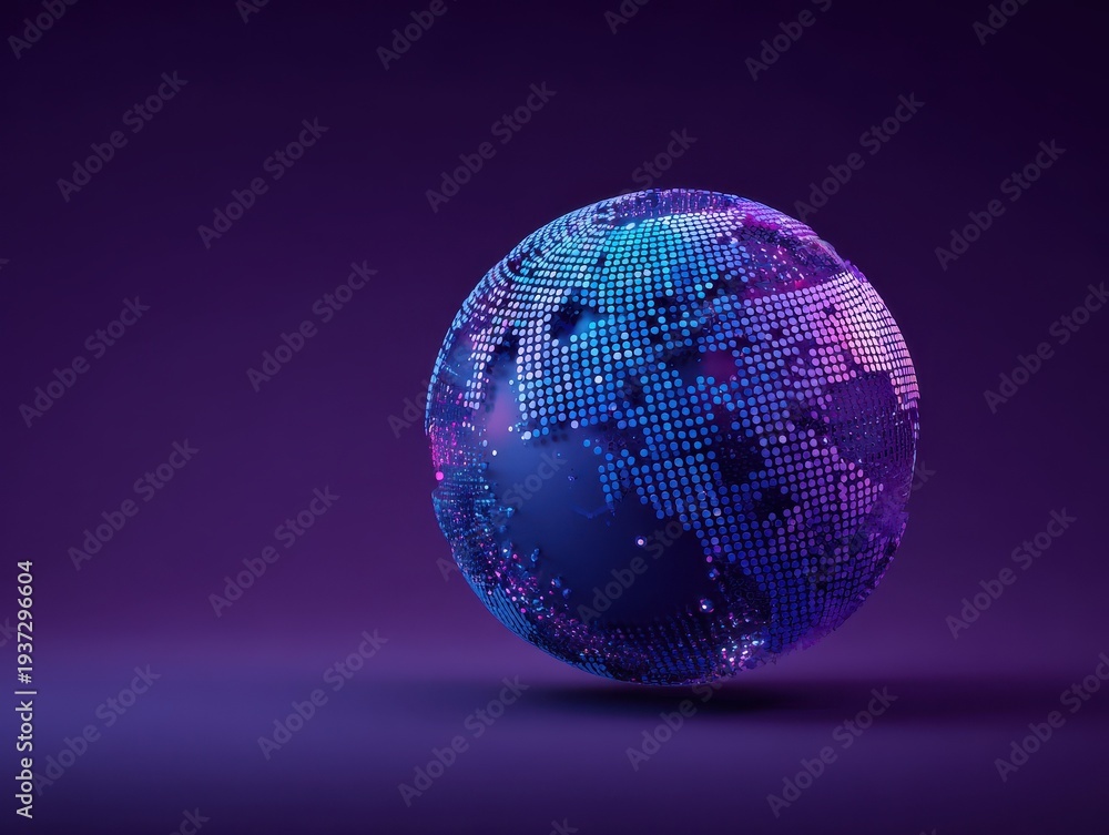 Obraz premium neon blue world data visualization sphere isolated on a purple background