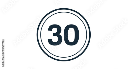 Simple black and white circular badge with the number 30 inside.