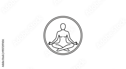 Simple line drawing of a person meditating in a circle.