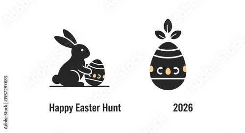 Easter themed bunny and egg graphic design elements.