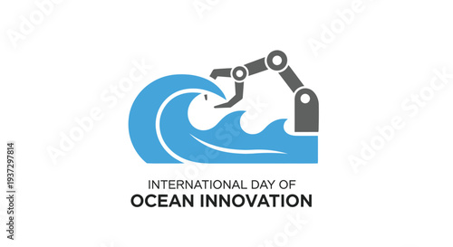 International Day of Ocean Innovation logo with robotic arm and wave.