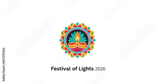 Festival of Lights 2026 logo design with vibrant colors and candle motif.