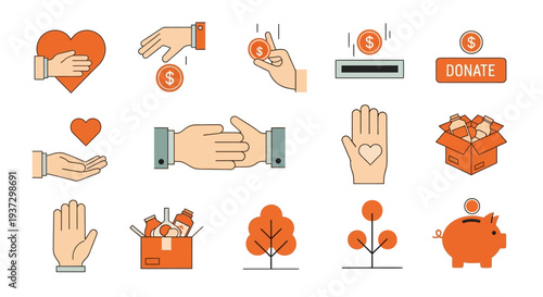 Hands holding heart and donating money.