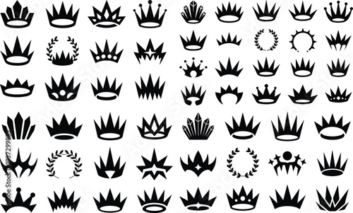 Crown Collection Silhouette Icon Set Royal Crown Typography Silhouette Icon Pack