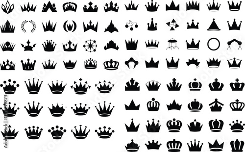 Crown Collection Silhouette Icon Set Royal Crown Typography Silhouette Icon Pack