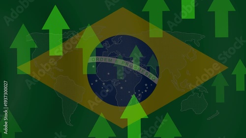 Visual representation of the Brazilian flag overlaid with upward arrows symbolizes progress, growth, and potential.