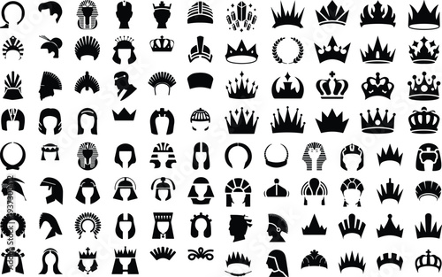 Crown Collection Silhouette Icon Set Royal Crown Typography Silhouette Icon Pack