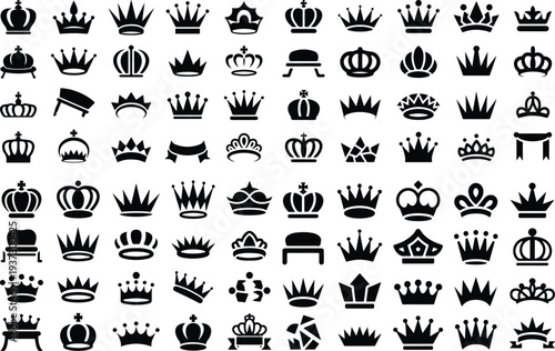 Crown Collection Silhouette Icon Set Royal Crown Typography Silhouette Icon Pack