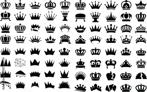 Crown Collection Silhouette Icon Set Royal Crown Typography Silhouette Icon Pack
