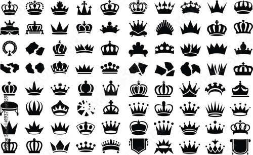 Crown Collection Silhouette Icon Set Royal Crown Typography Silhouette Icon Pack