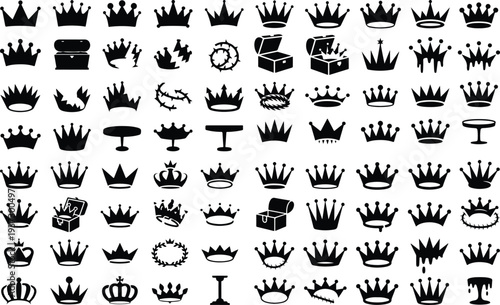 Crown Collection Silhouette Icon Set Royal Crown Typography Silhouette Icon Pack