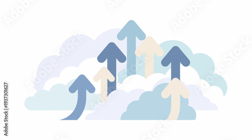 Arrows Rising Above Clouds Representing Growth and Progress from a Unique Perspective Illustration