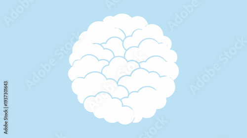 A brain illustration is centered on a light blue background viewed directly from the front.