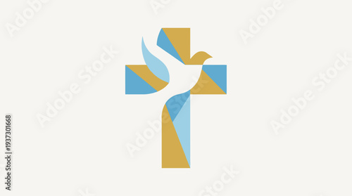 A stylized cross with a dove in flight, symbolizing peace and spirituality