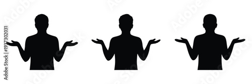 Man Shrugging Silhouette Set: I Don't Know Gesture Vector Illustration for April Fools' Day, Confusion, Doubt, and Ignorance Concepts