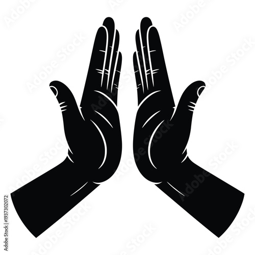 April Fools Day High Five Vector - Prank Success Celebration Icon, Flat Black Silhouette of Two Hands High-Fiving for Jokes, Tricks, and Comedy Events