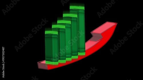 up incrice sin on arrow sine with busness valu sine animetion 3d video on dark background