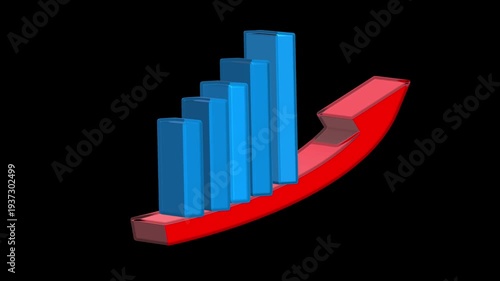 unick red up incrice sin on arrow sign with business value sine animation 3d video on dark background