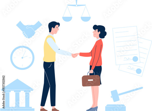 Legal agreement. Attorney client deal color icon