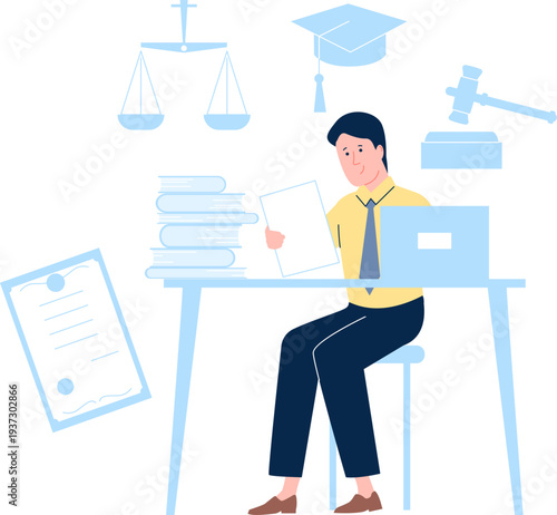 Lawyer workplace. Legal job. Man prepare to court