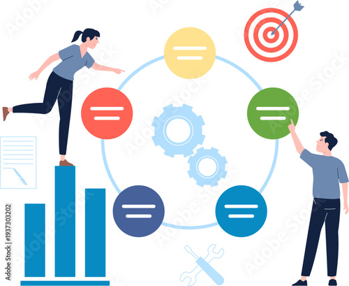Productive management process. Business workflow strategy steps
